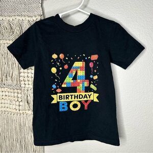 Black Lego Birthday Boy T-Shirt 4th Birthday 4T